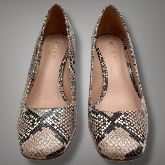 Sz 7.5M KATE SPADE Beverly Pale Vellum Snake Print Leather Block Heel Pumps EUC - Picture 7 of 8